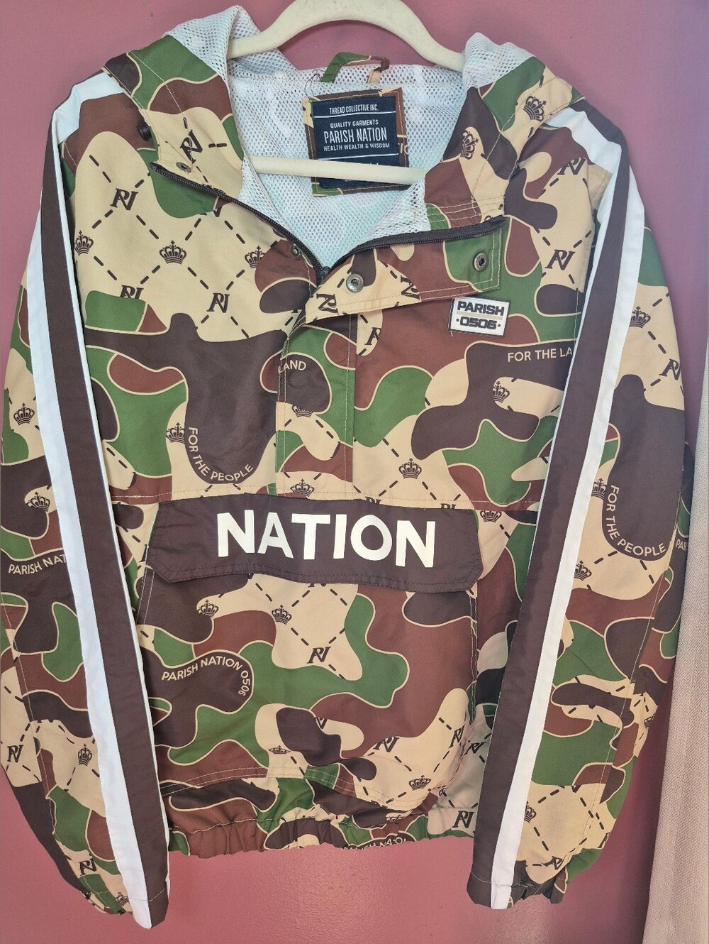 Parish Nation Camoflauge 1/2 Zip Pull Over Windbreaker Jacket - Mens Size Medium